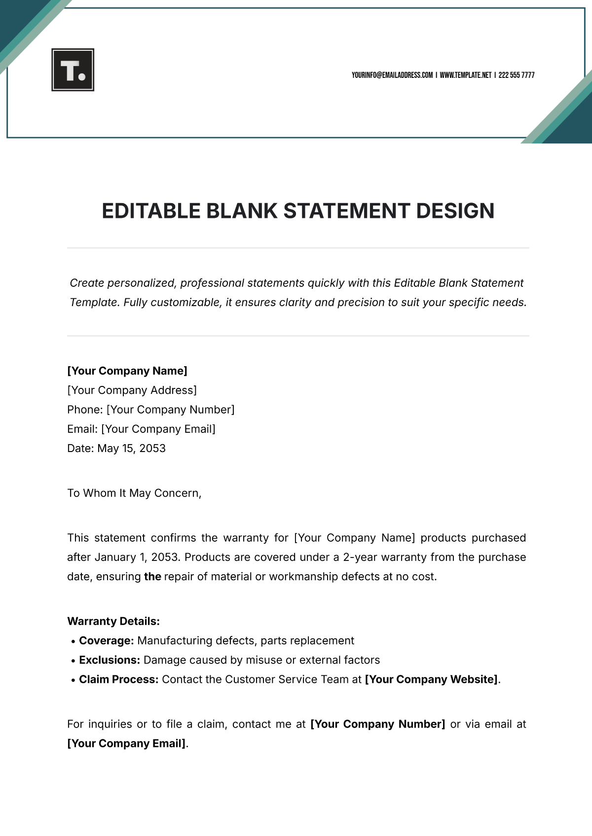 Editable Blank Statement Design Template - Edit Online & Download