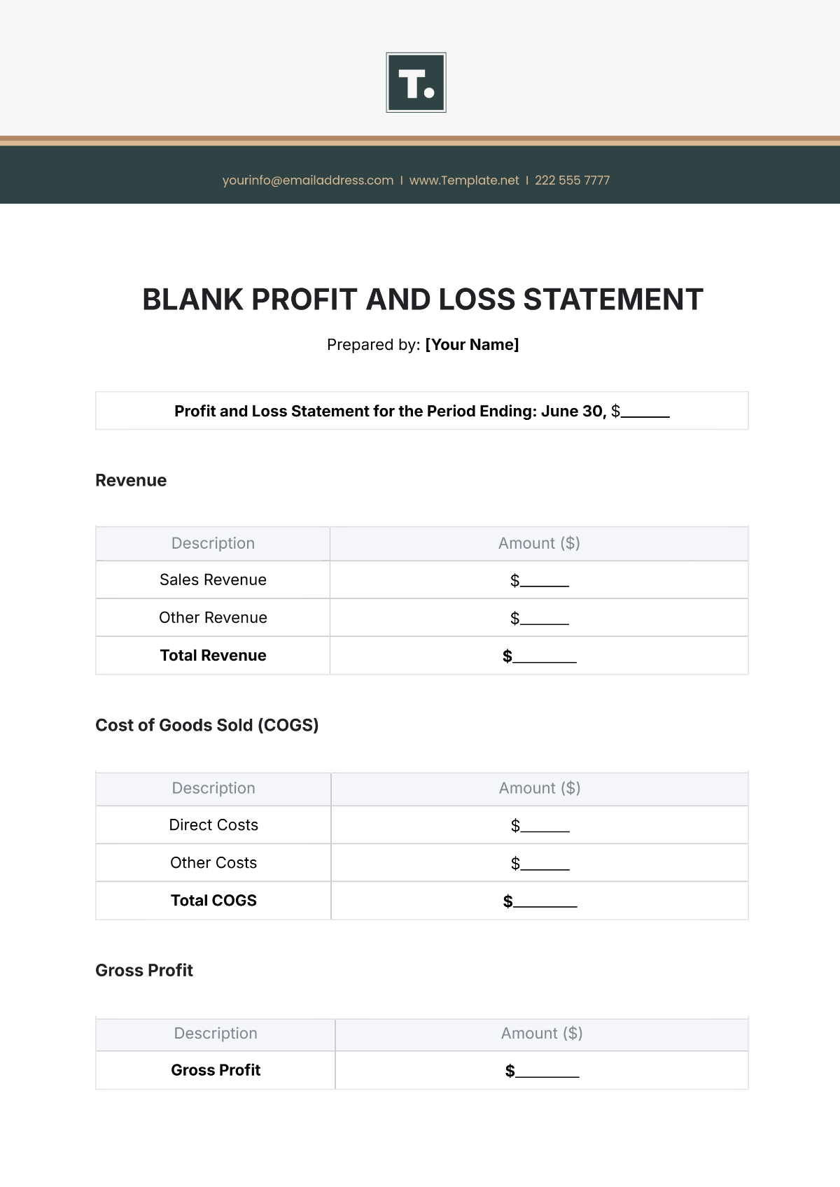 Blank Profit and Loss Statement Template - Edit Online & Download