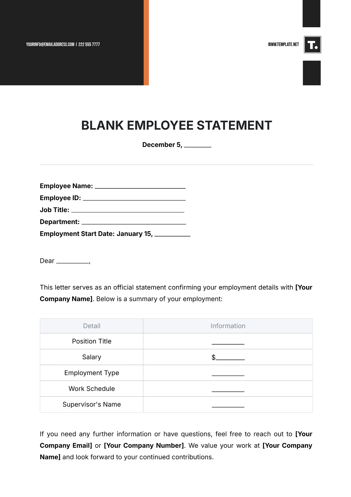 Blank Employee Statement Template - Edit Online & Download