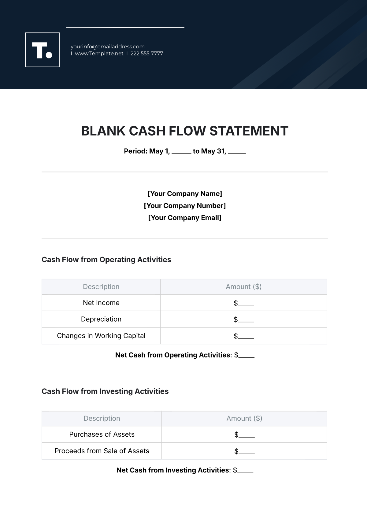 Blank Cash Flow Statement Template - Edit Online & Download