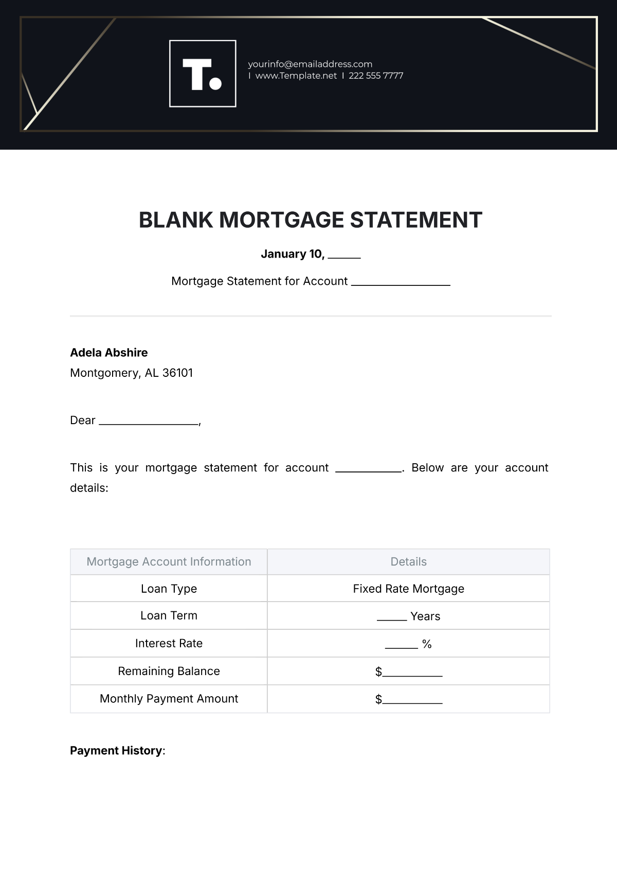 Blank Mortgage Statement Template - Edit Online & Download