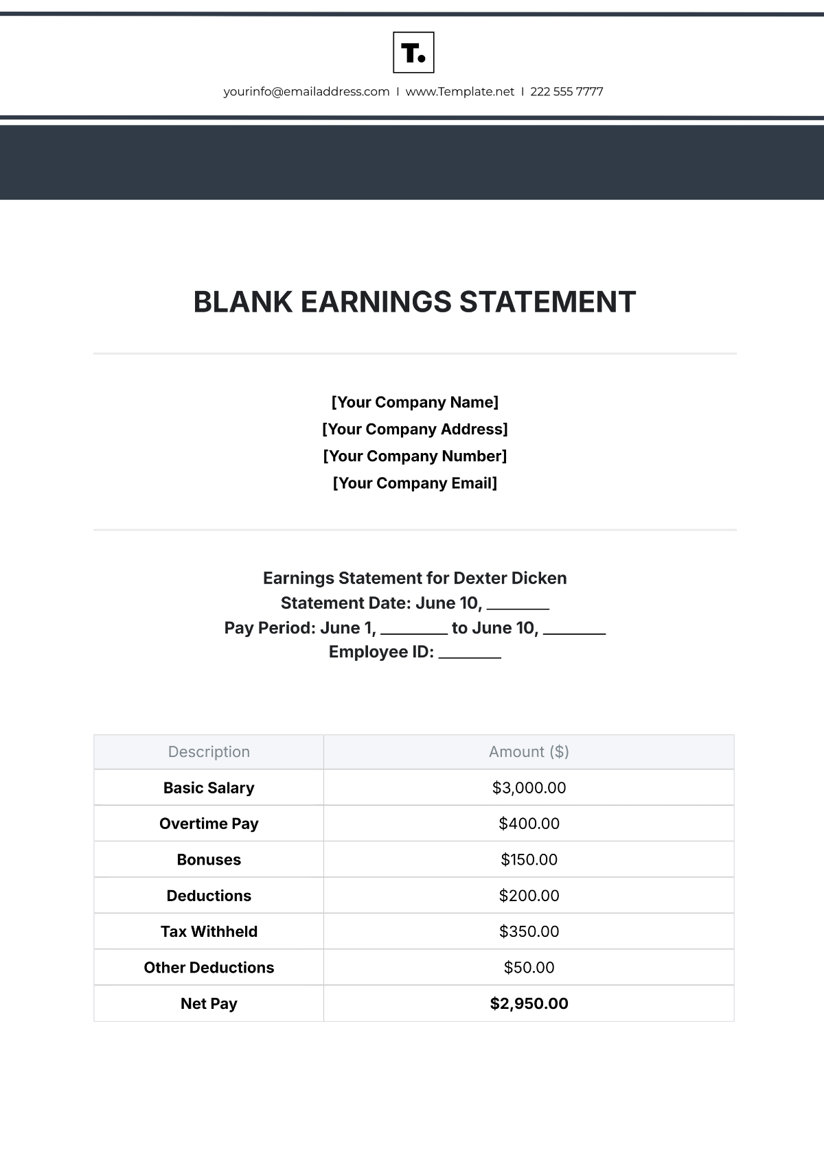 Blank Earnings Statement Template - Edit Online & Download