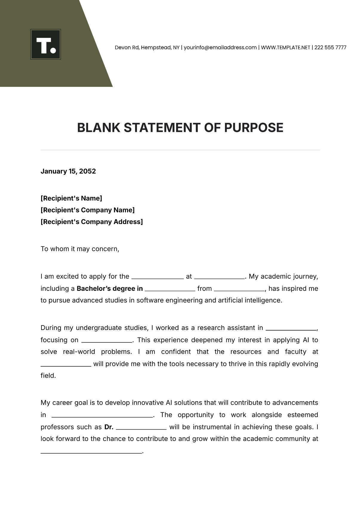 Blank Statement of Purpose Template - Edit Online & Download