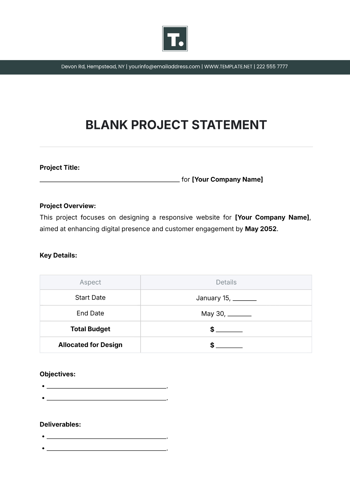 Blank Project Statement Template - Edit Online & Download