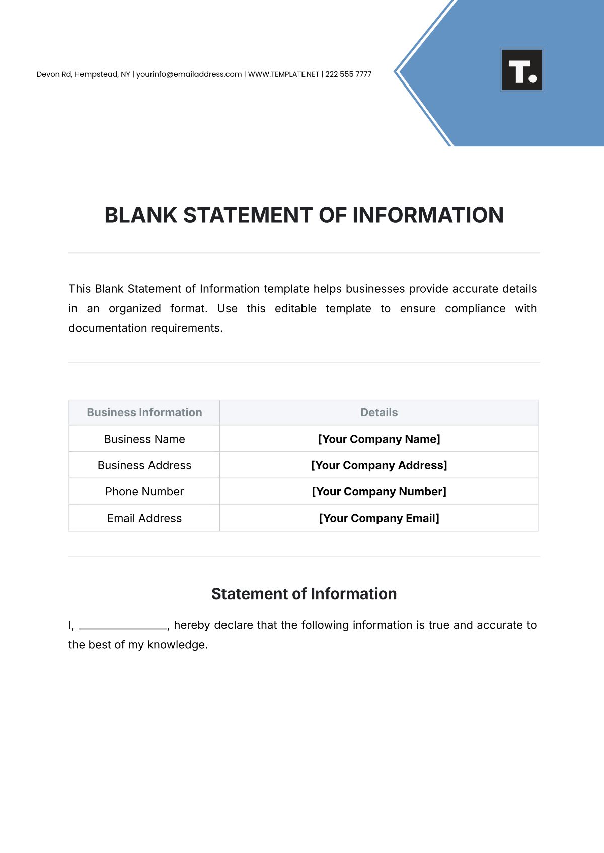 Blank Statement of Information Template - Edit Online & Download