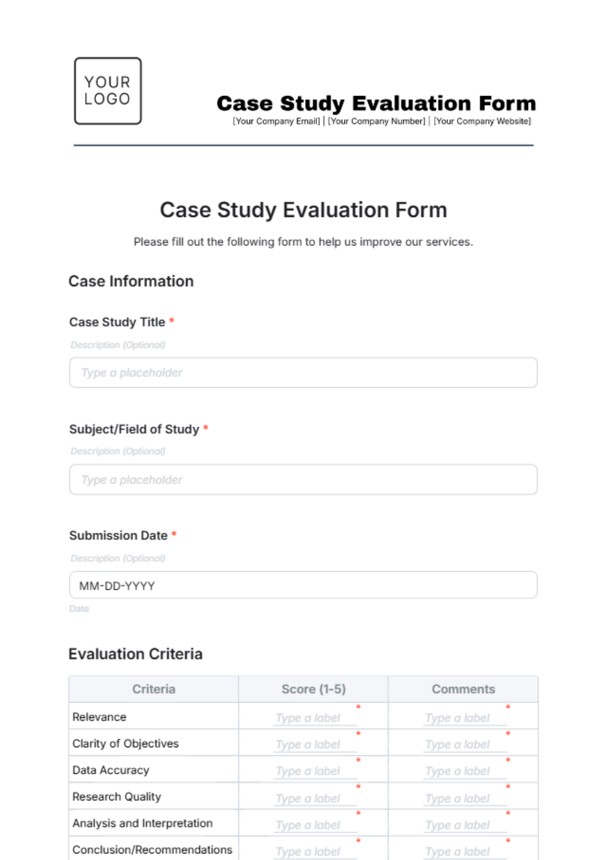 Case Study Evaluation Form Template - Edit Online & Download