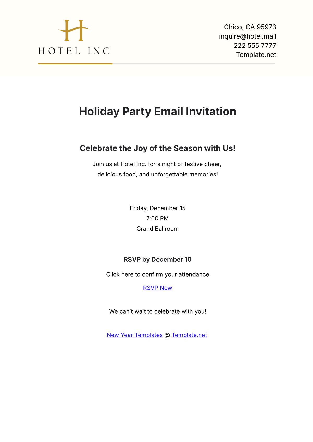 Holiday Party Email Invitation Template - Edit Online & Download