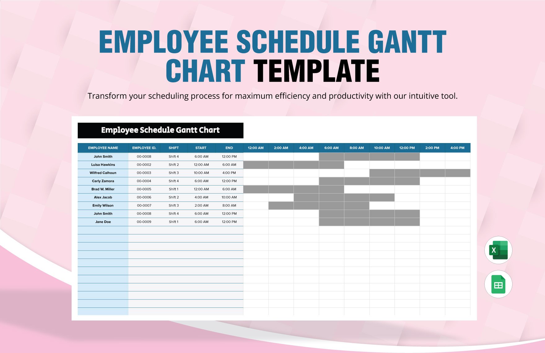 Employee Schedule Gantt Chart Template in Excel, Google Sheets
