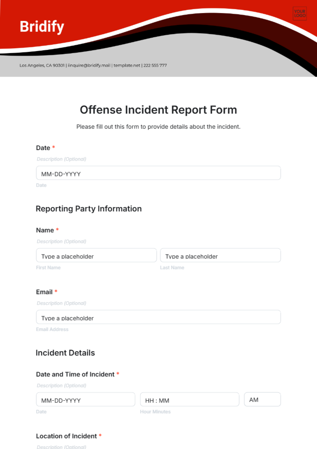 Offense Incident Report Form Template - Edit Online & Download