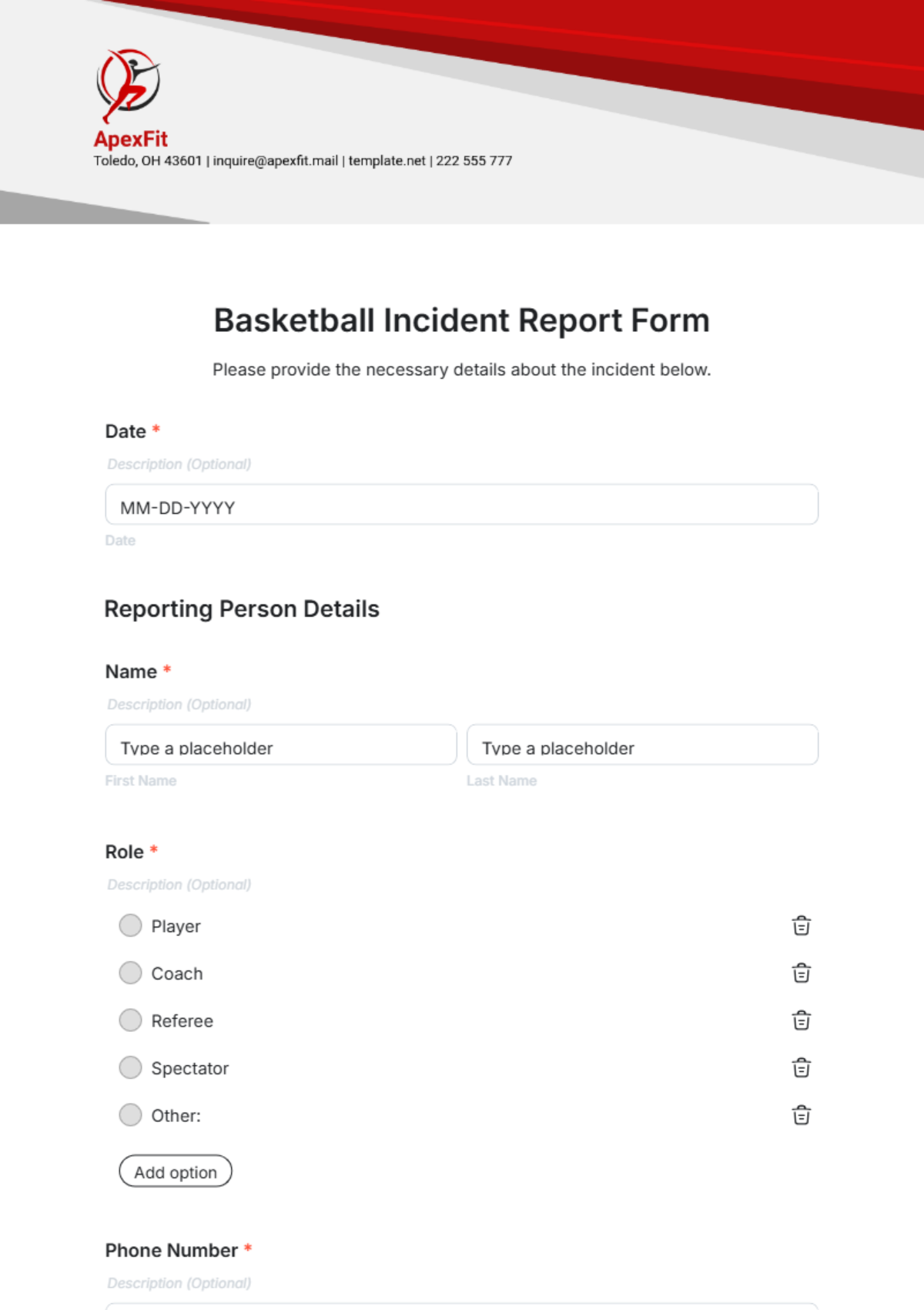 Basketball Incident Report Form Template - Edit Online & Download