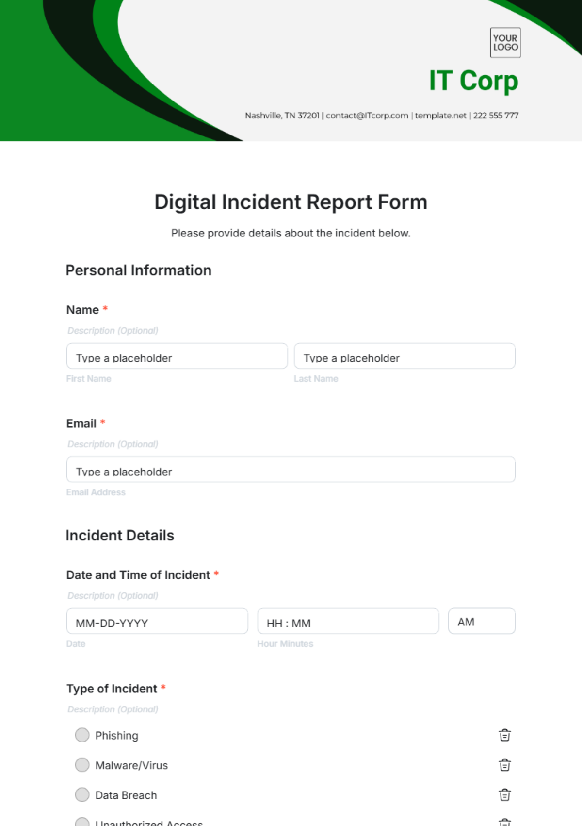 Digital Incident Report Form Template - Edit Online & Download