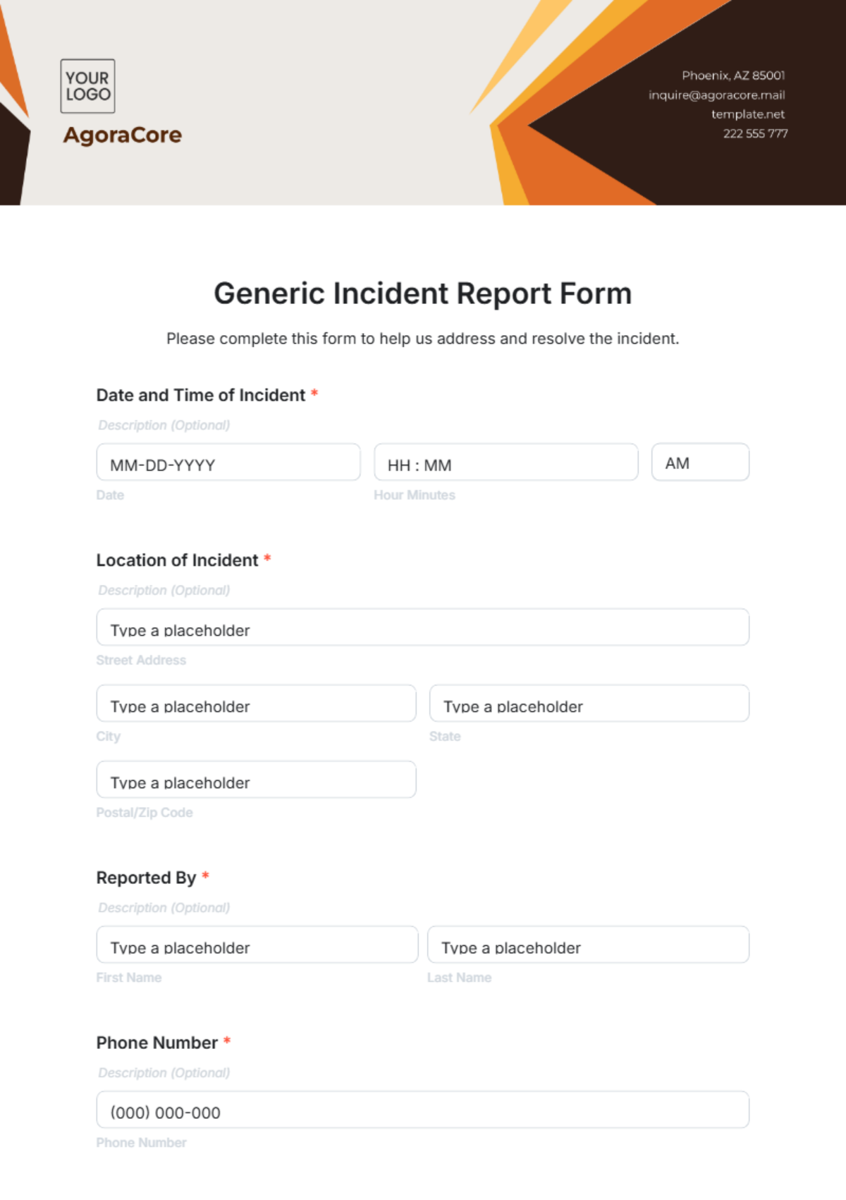 Generic Incident Report Form Template - Edit Online & Download