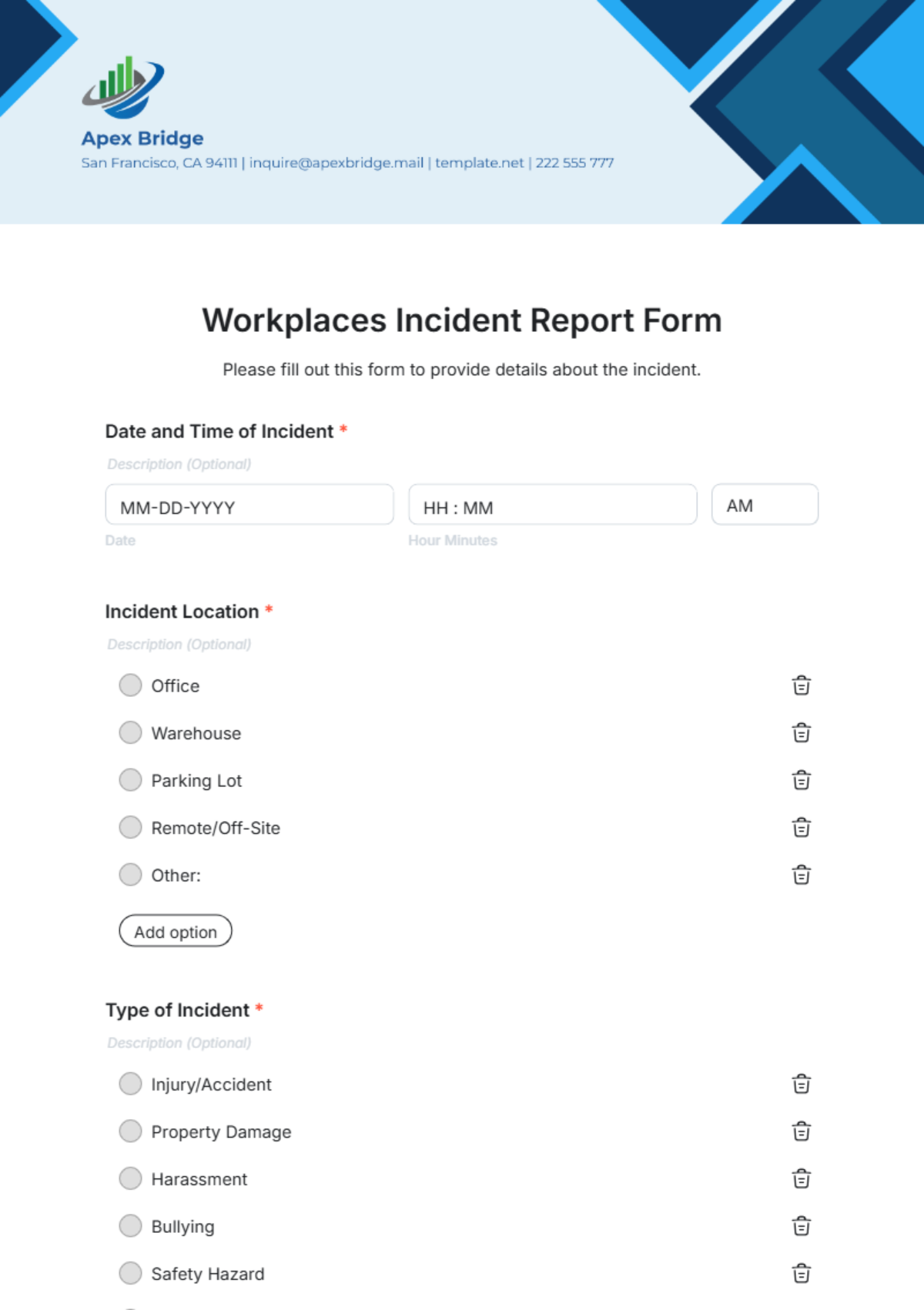 Workplaces Incident Report Form Template - Edit Online & Download