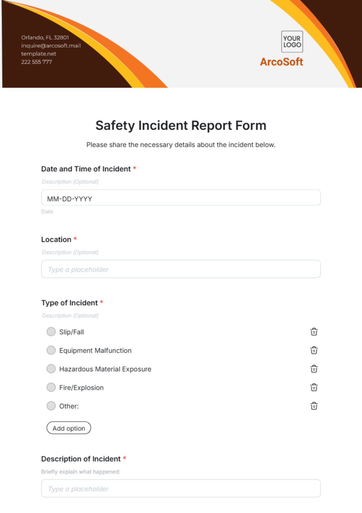 Safety Incident Report Form Template - Edit Online & Download