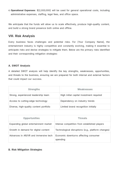 Free Entertainment Business Plan Template to Edit Online