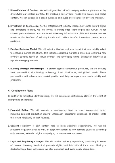 Free Entertainment Business Plan Template to Edit Online