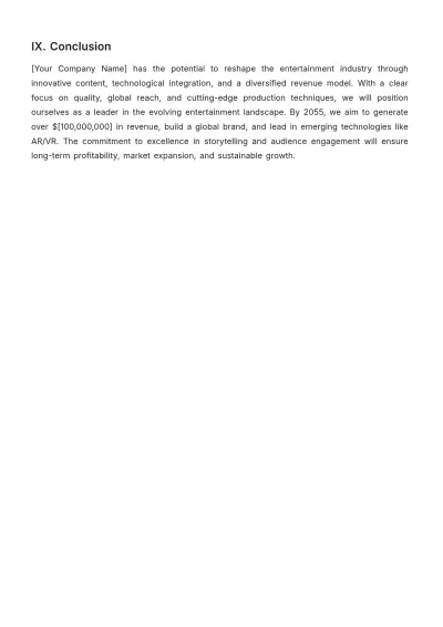 Free Entertainment Business Plan Template to Edit Online