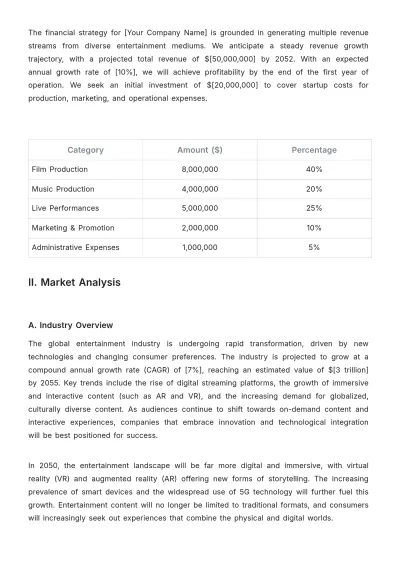 Free Entertainment Business Plan Template to Edit Online