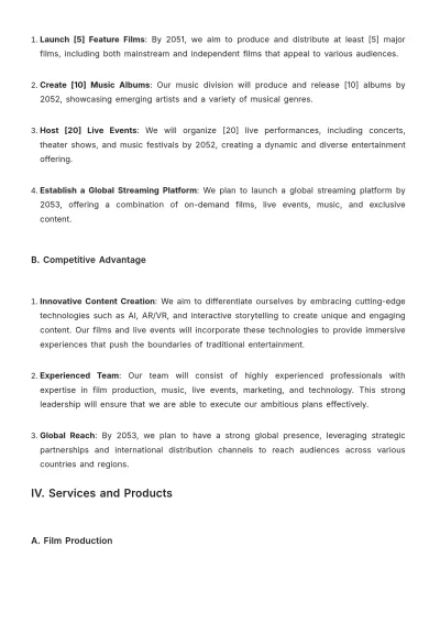Free Entertainment Business Plan Template to Edit Online