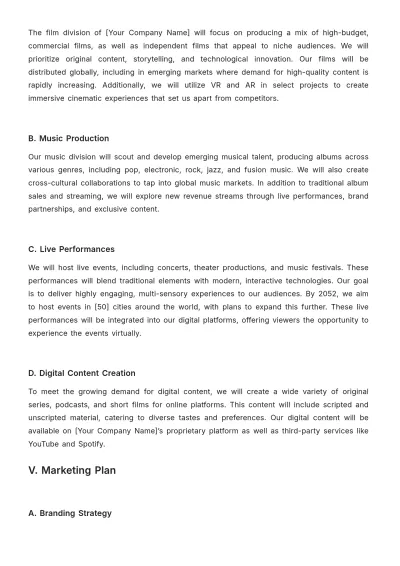 Free Entertainment Business Plan Template to Edit Online