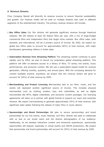 Free Entertainment Business Plan Template to Edit Online