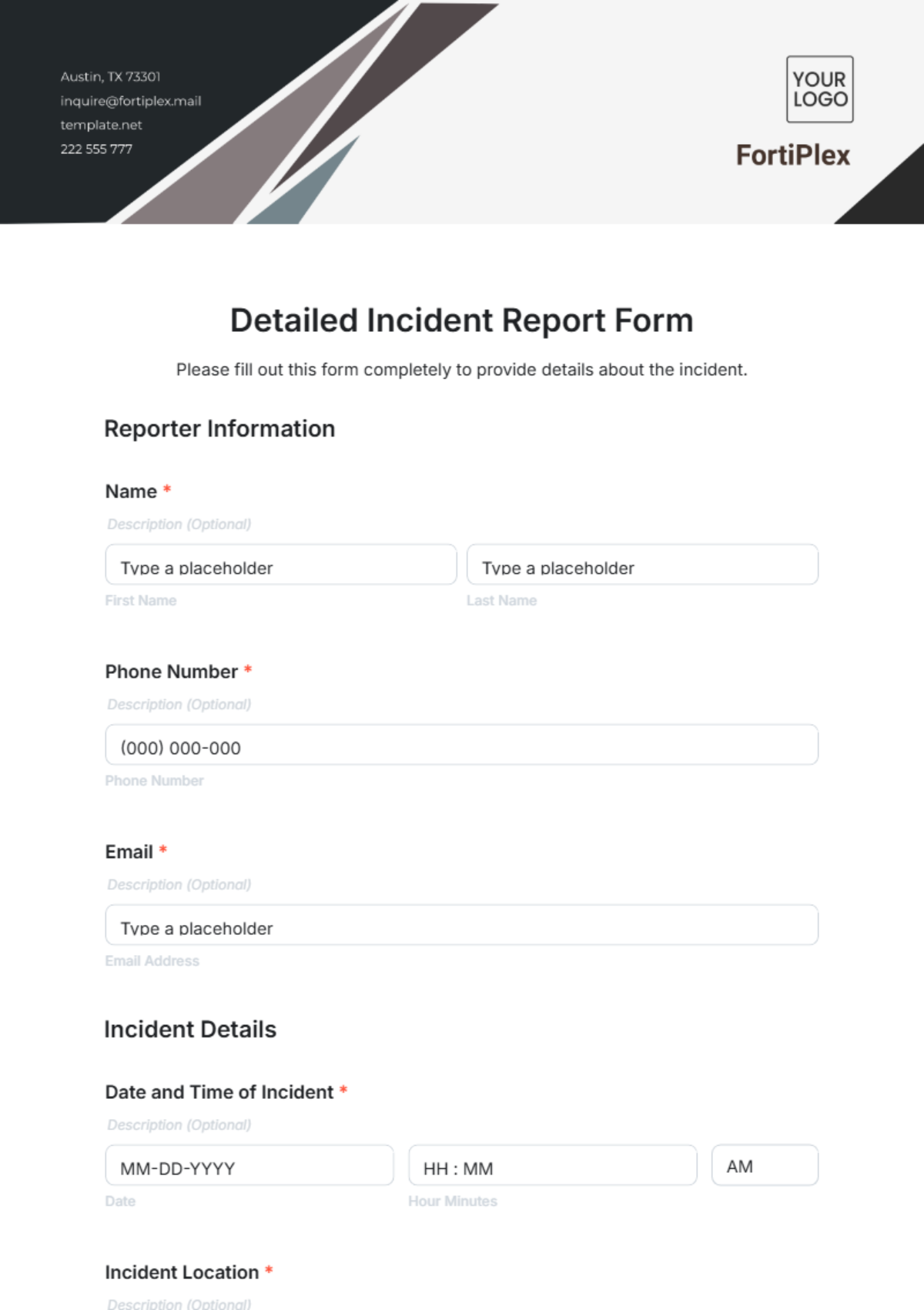 Detailed Incident Report Form Template - Edit Online & Download