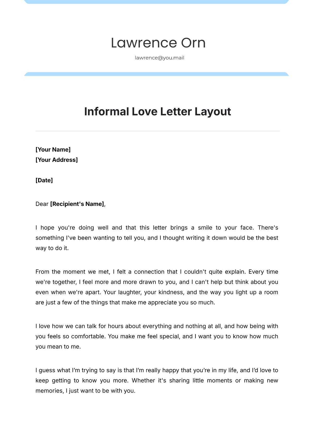 Informal Love Letter Layout Template