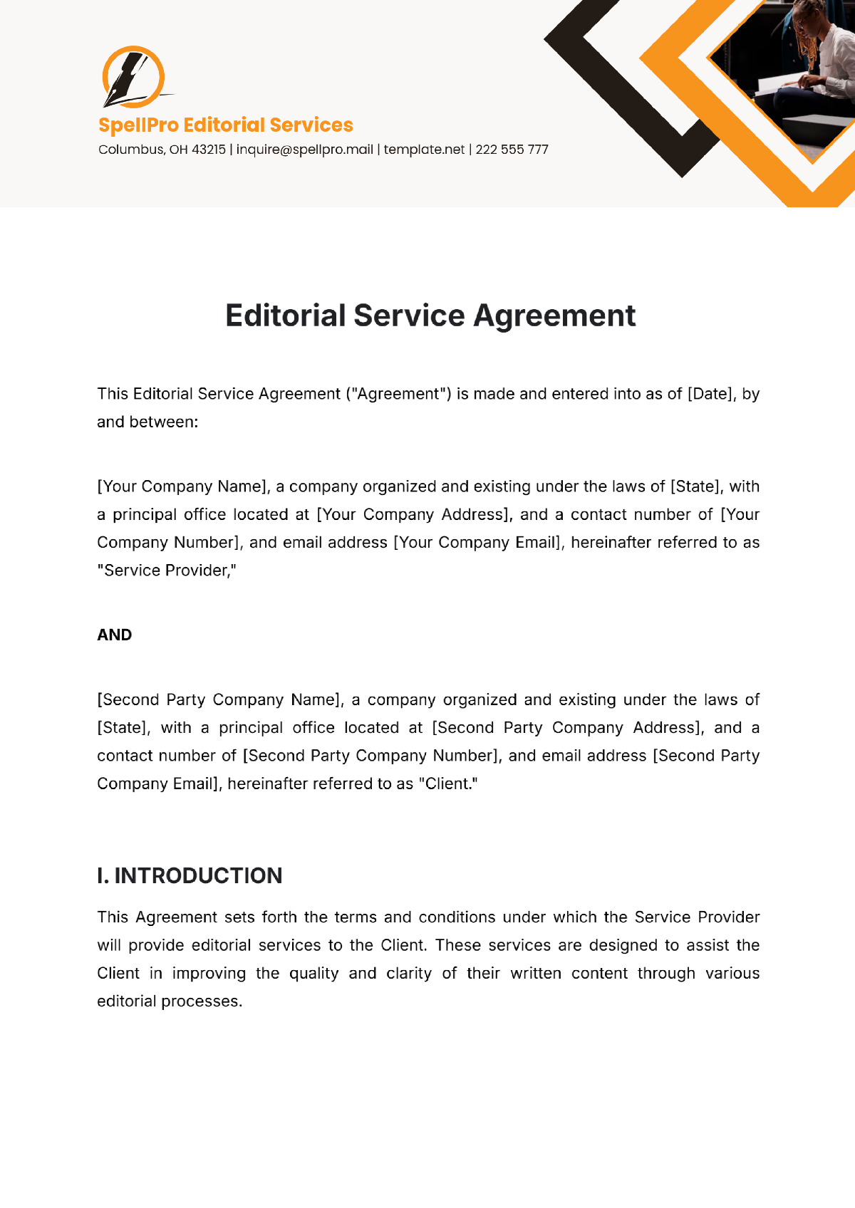 Editorial Service Agreement Template - Edit Online & Download