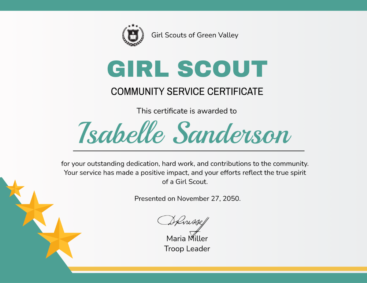 Free Girl Scout Community Service Certificate Template - Edit Online & Download