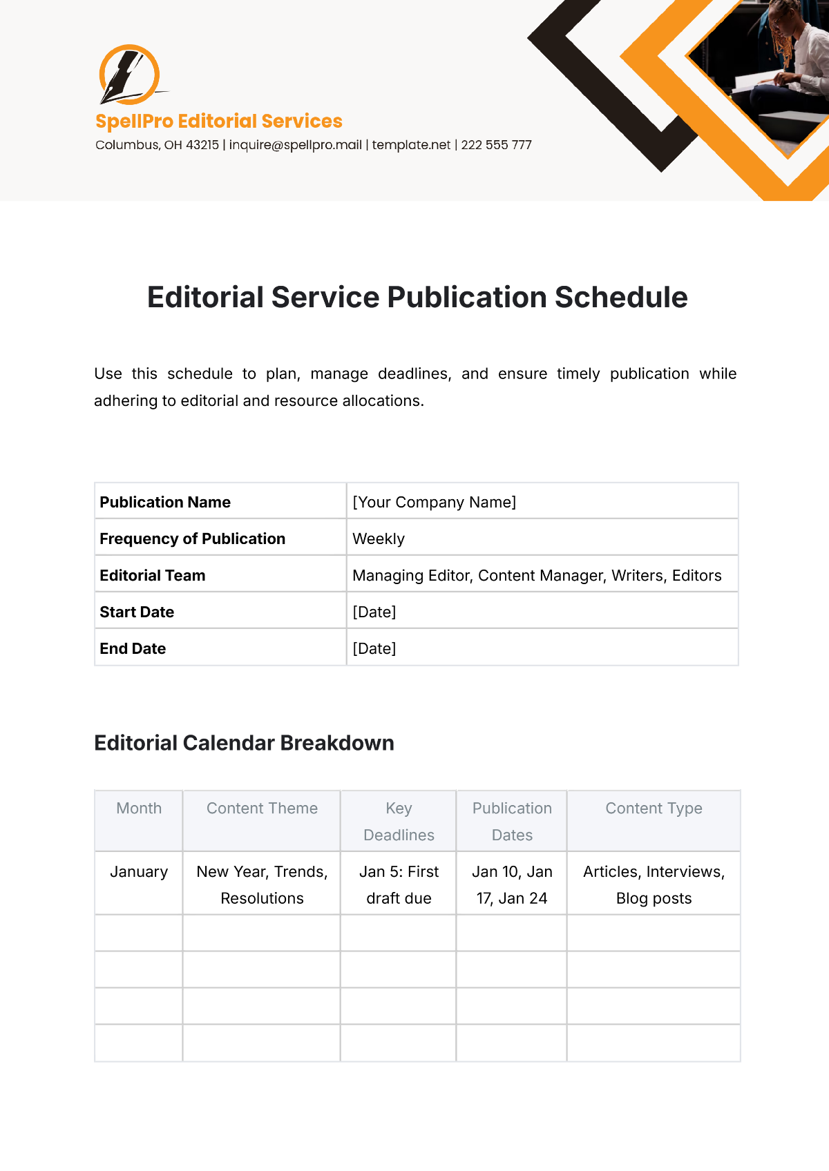 Editorial Service Publication Schedule Template - Edit Online & Download