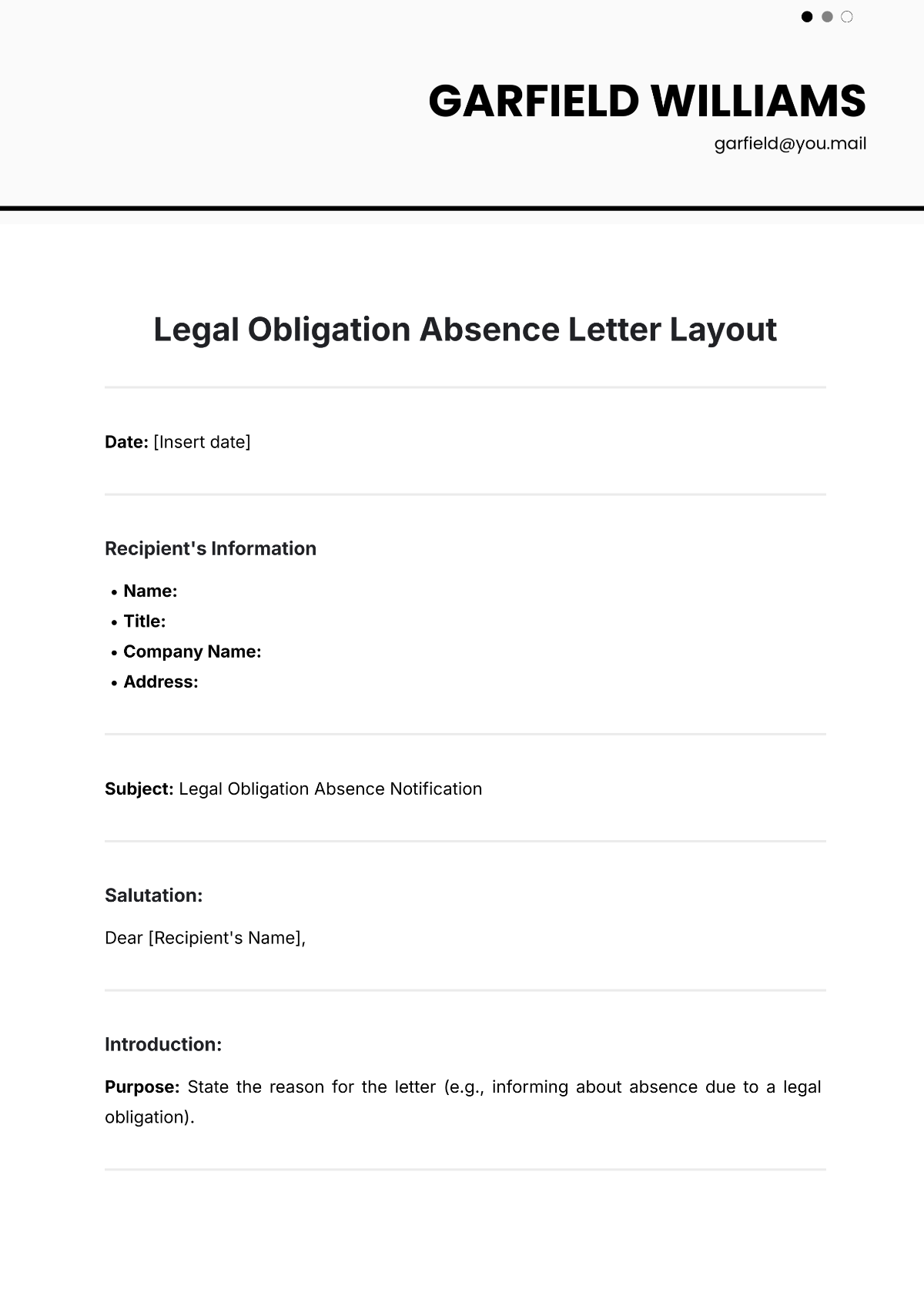 Legal Obligation Absence Letter Layout Template