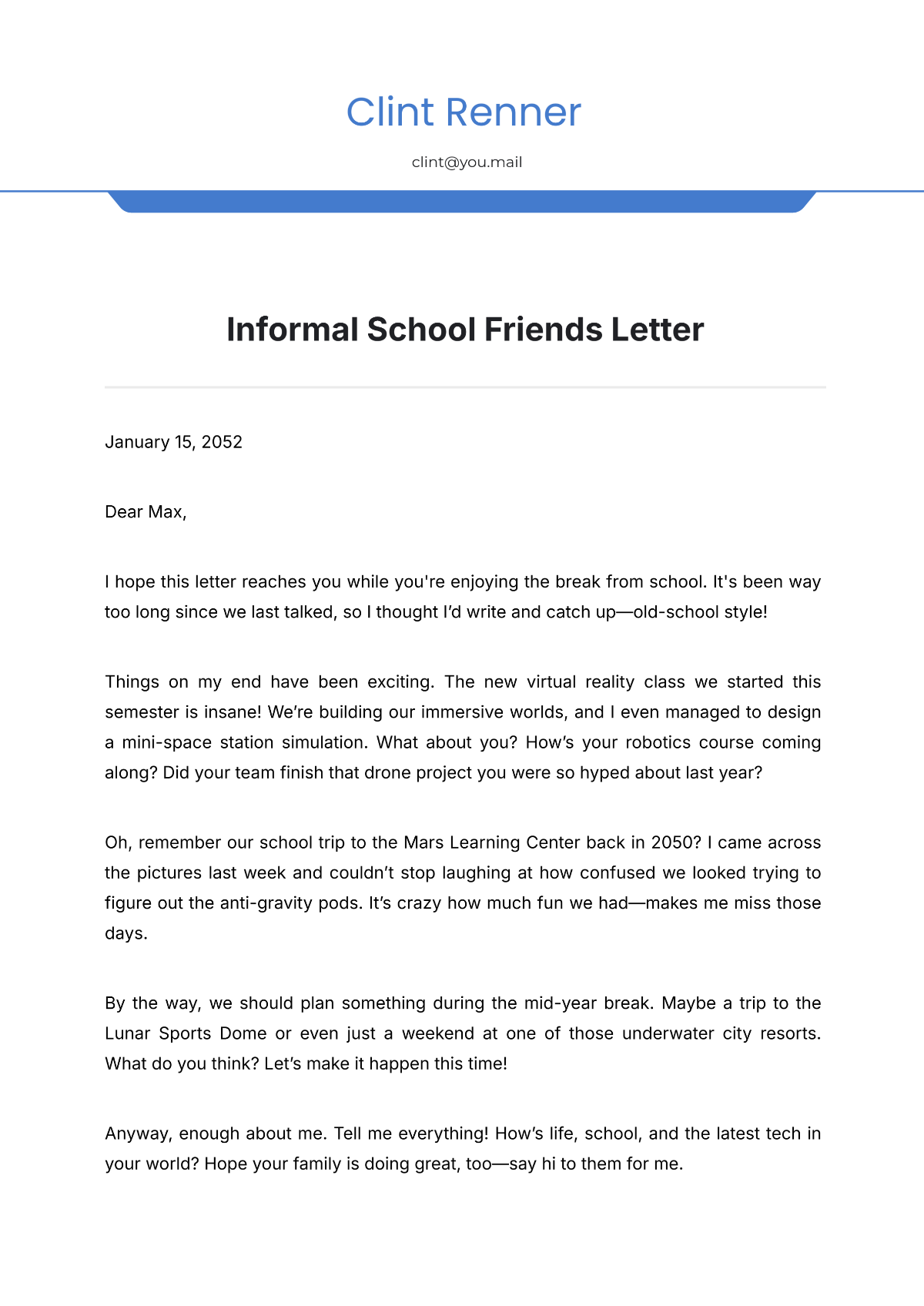 Informal School Friends Letter Template