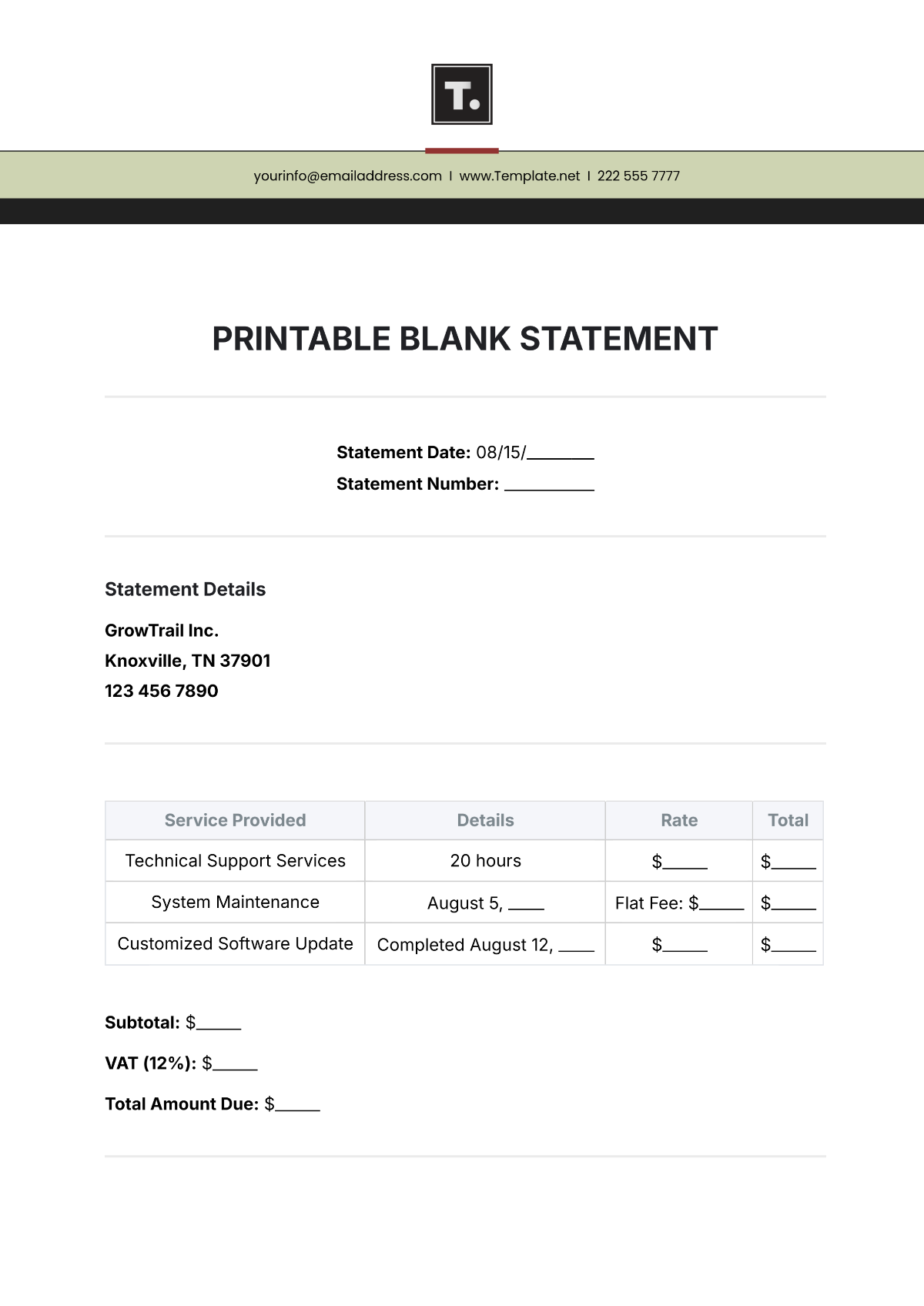 Printable Blank Statement Template - Edit Online & Download