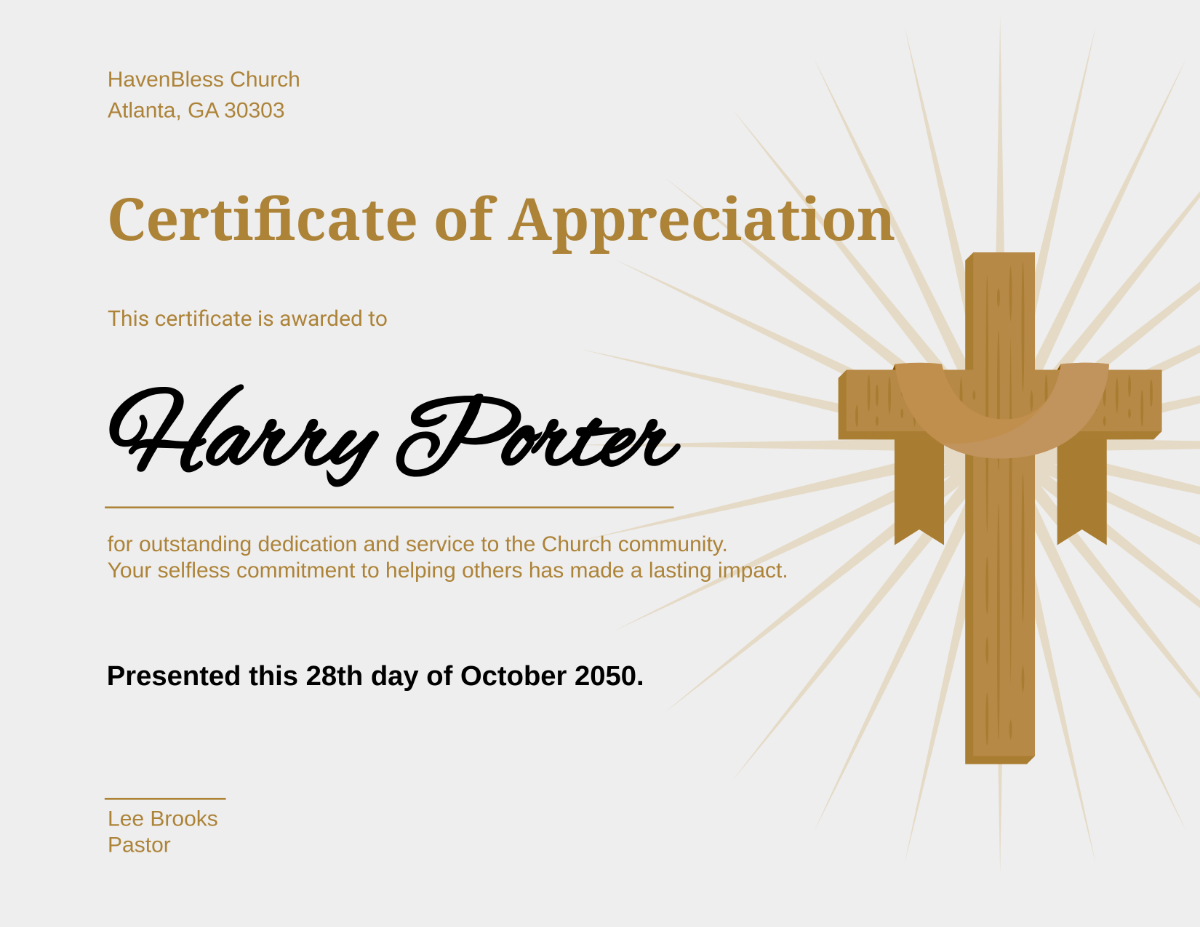 Free Church Volunteer Community Service Certificate Template - Edit Online & Download