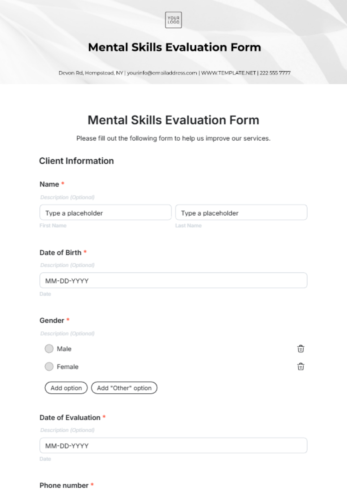 Mental Skills Evaluation Form Template - Edit Online & Download