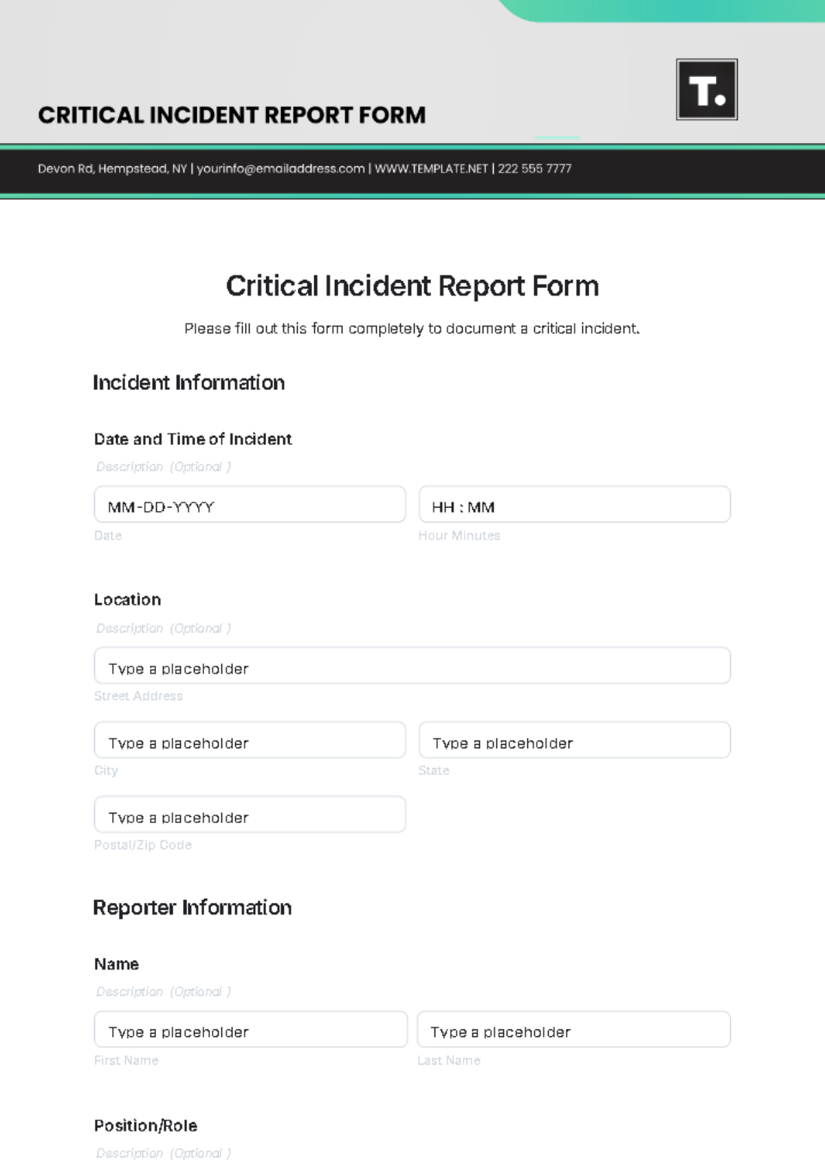 Free Critical Incident Report Form Template - Edit Online & Download ...