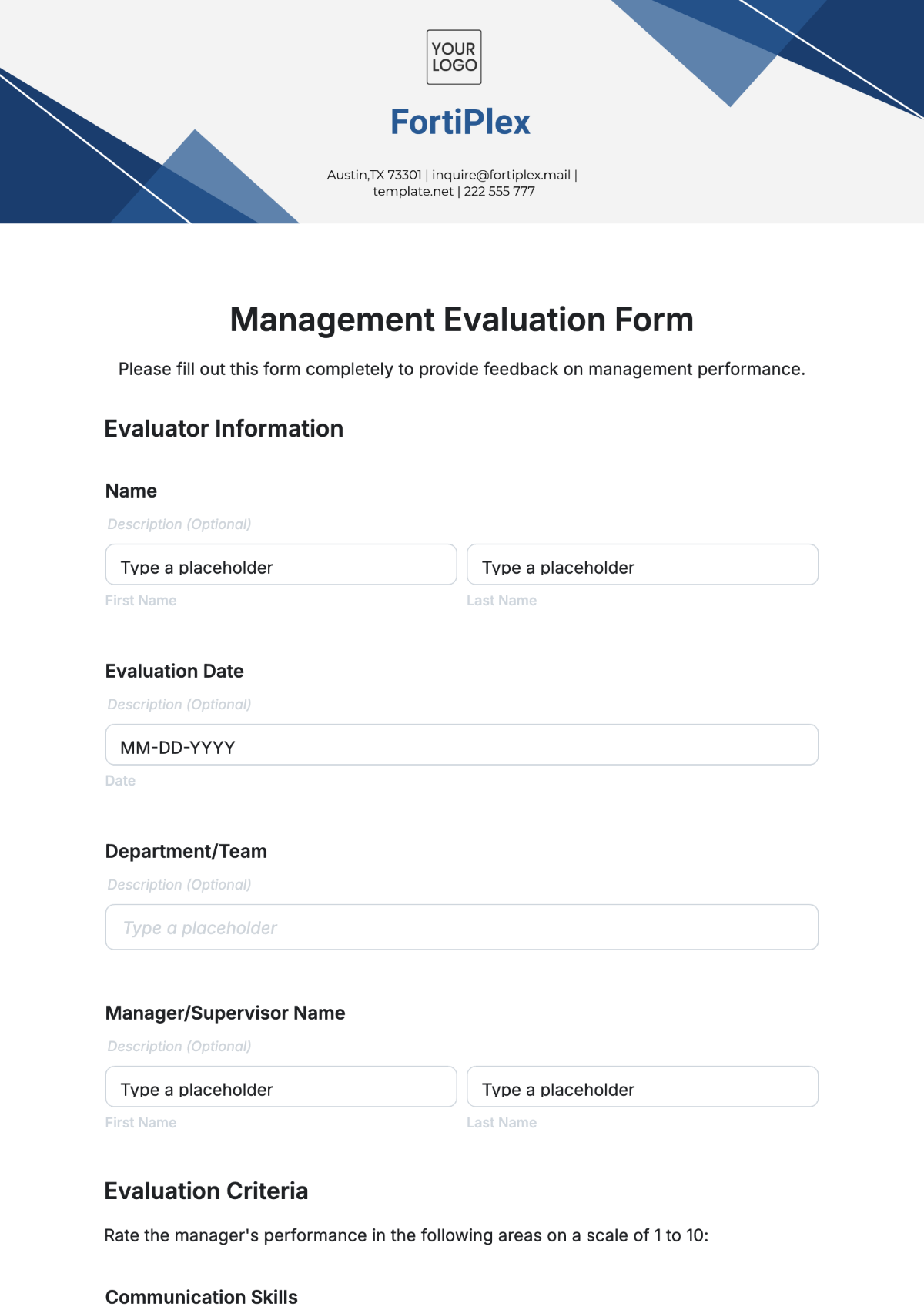 Management Evaluation Form Template - Edit Online & Download