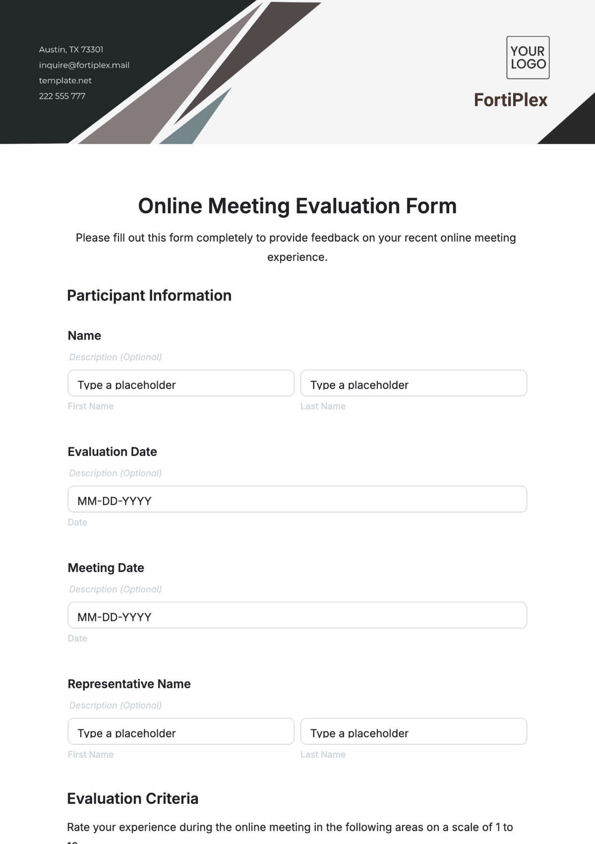 Online Meeting Evaluation Form Template - Edit Online & Download