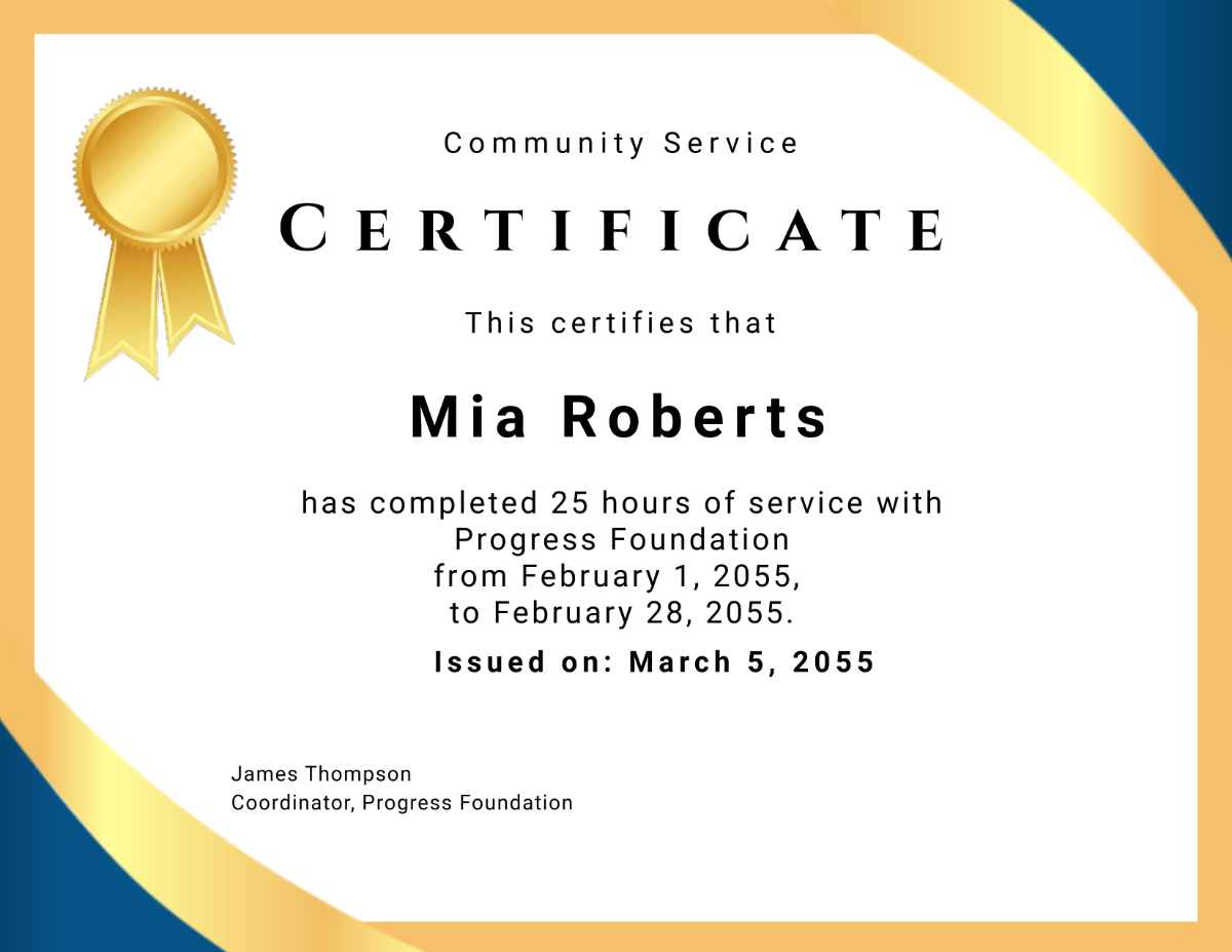 Free Community Service Certificate with Shield Template - Edit Online & Download