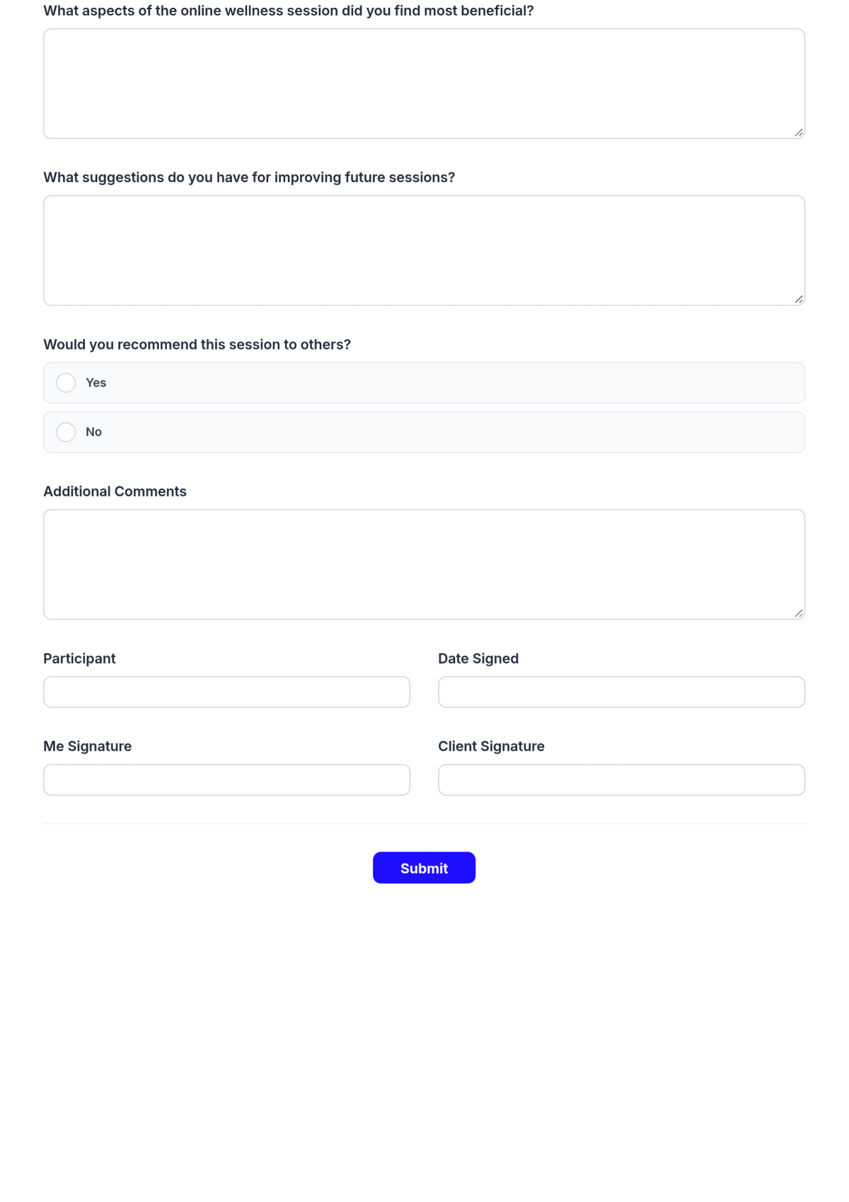 Free Generic Online Wellness Evaluation Form Template & AI Maker Free Generic Online Wellness Evaluation Form Template & AI Maker