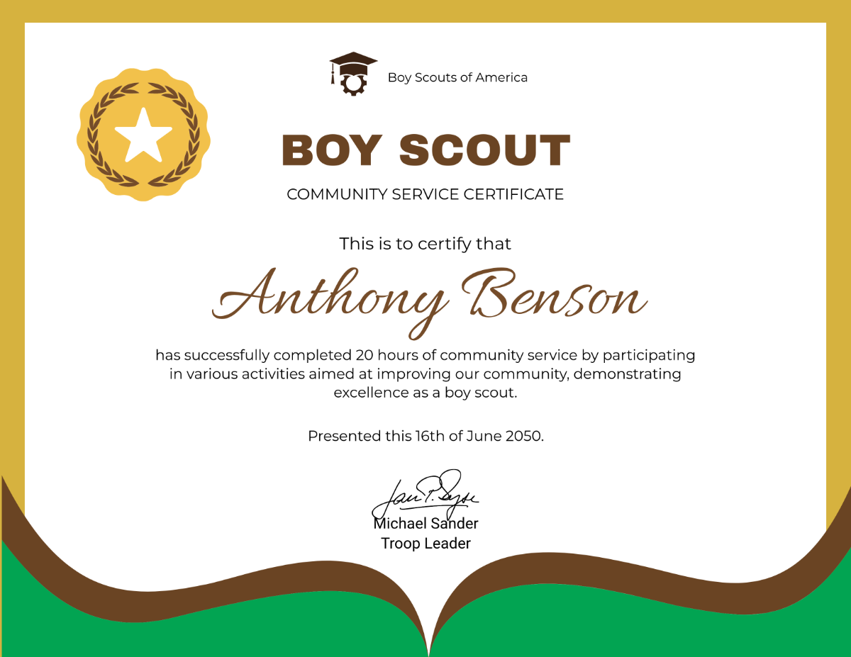 Free Boy Scouts Community Service Certificate Template - Edit Online & Download