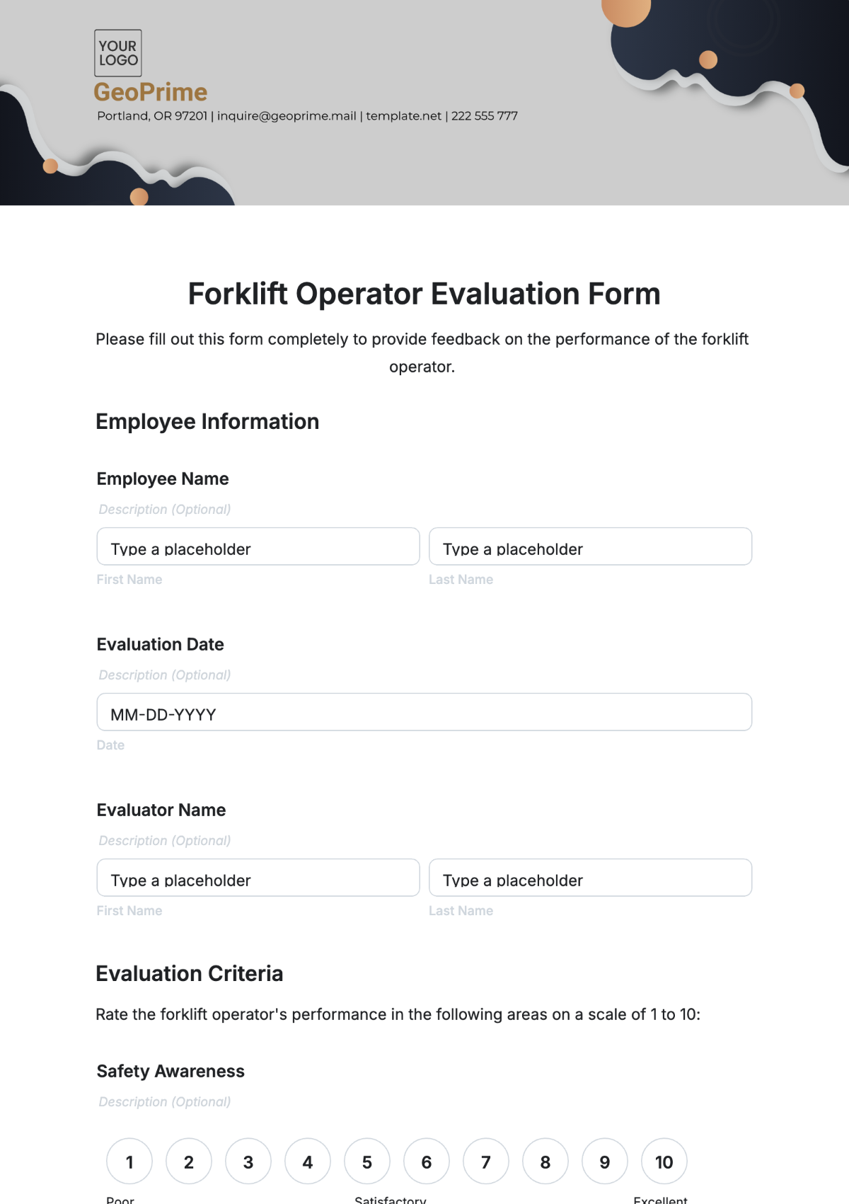 Forklift Operator Evaluation Form Template - Edit Online & Download