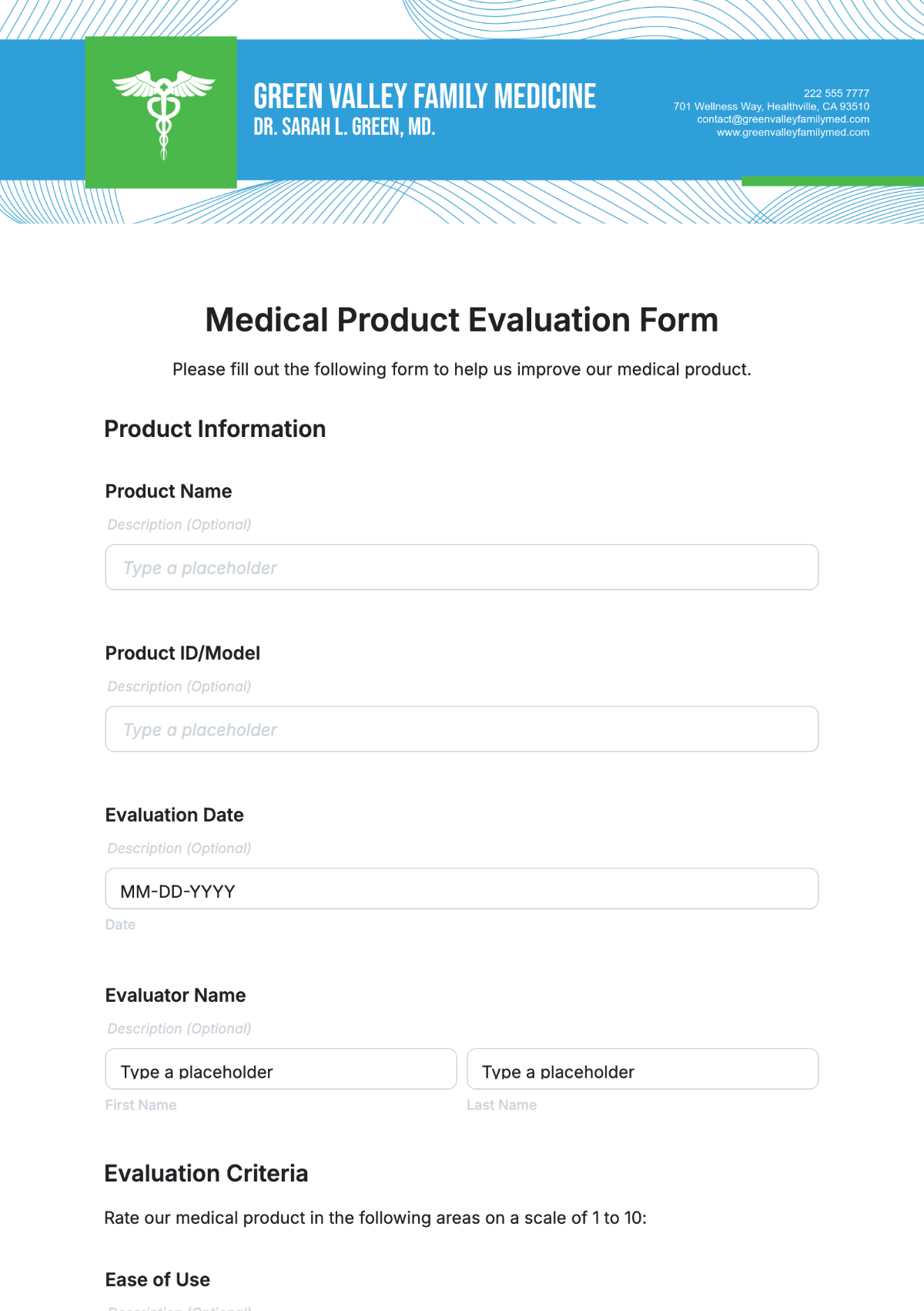 Medical Product Evaluation Form Template - Edit Online & Download