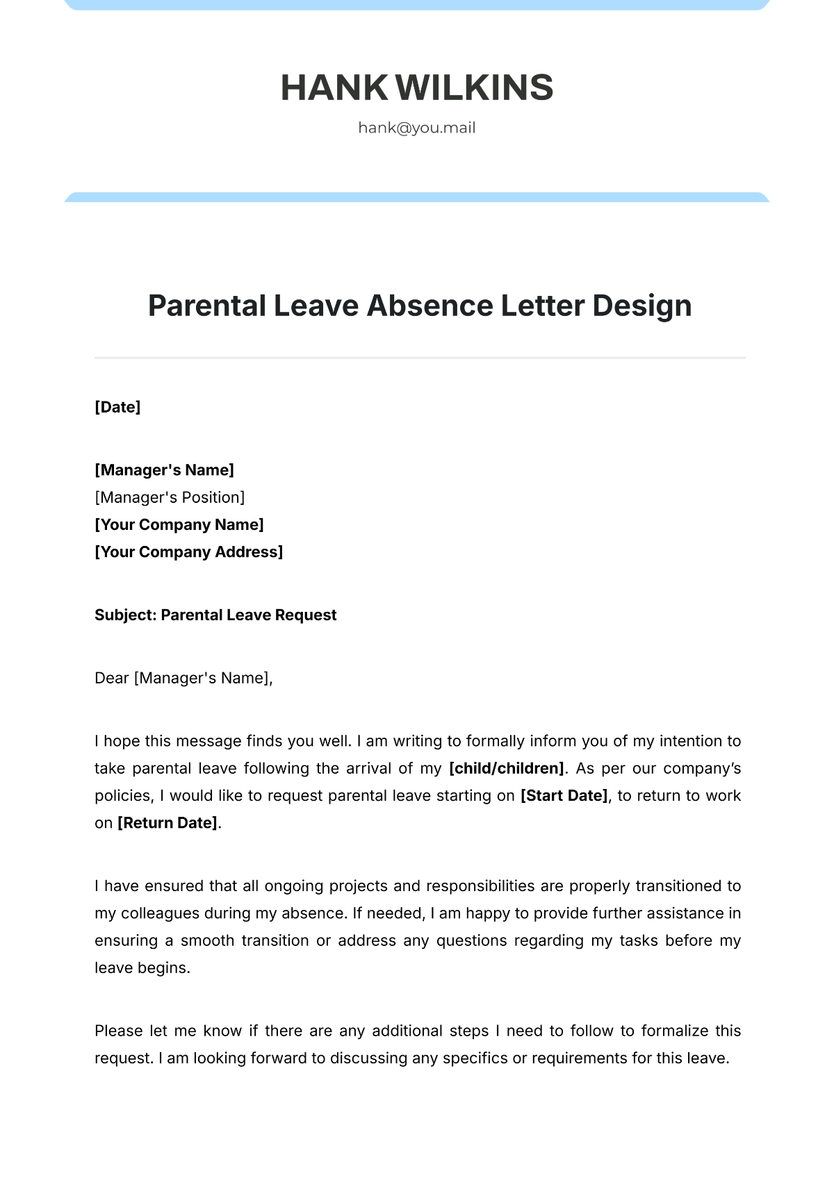 Parental Leave Absence Letter Design Template - Edit Online & Download