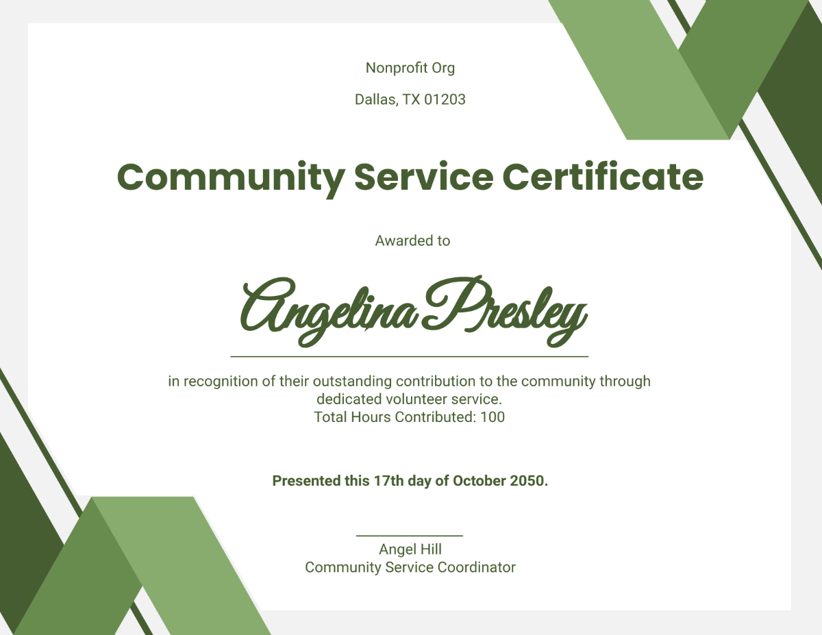 Free Green Community Service Certificate Template - Edit Online & Download