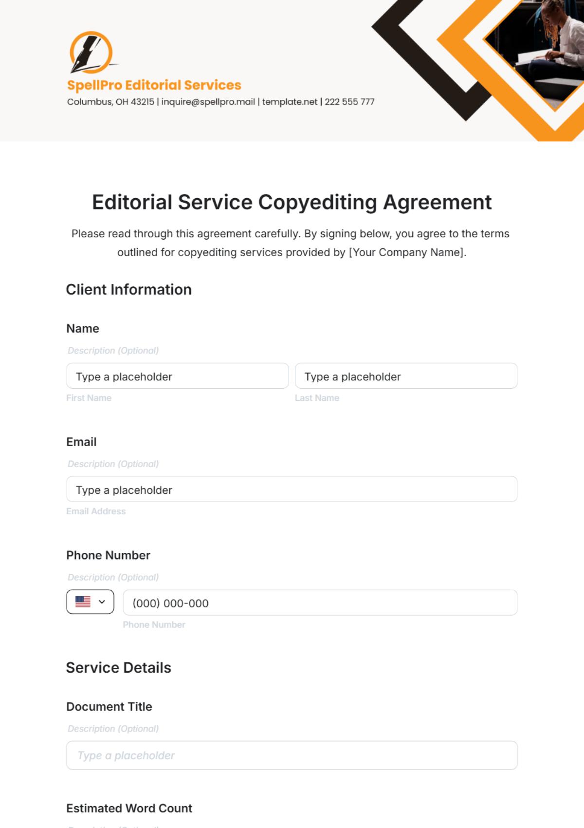 Editorial Service Copyediting Agreement Template - Edit Online & Download