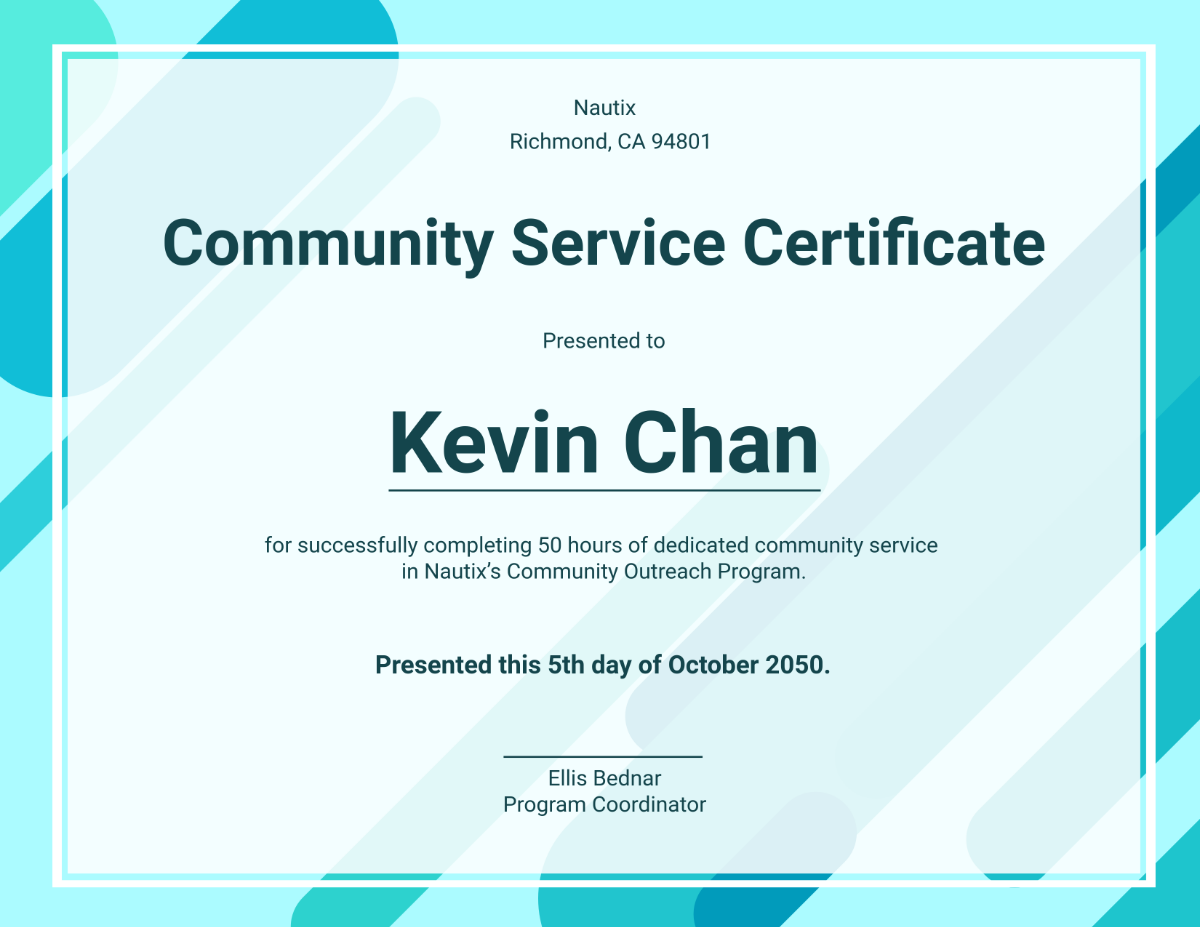 Community Service Certificate Background Template - Edit Online & Download