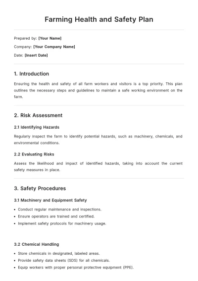 Free Farming Health and Safety Plan Template to Edit Online