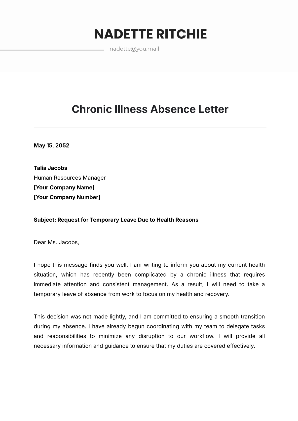 Chronic Illness Absence Letter Template - Edit Online & Download