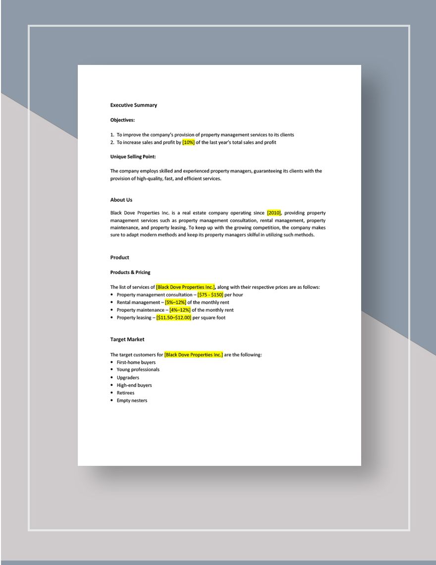 Real Estate Management Business Plan Template